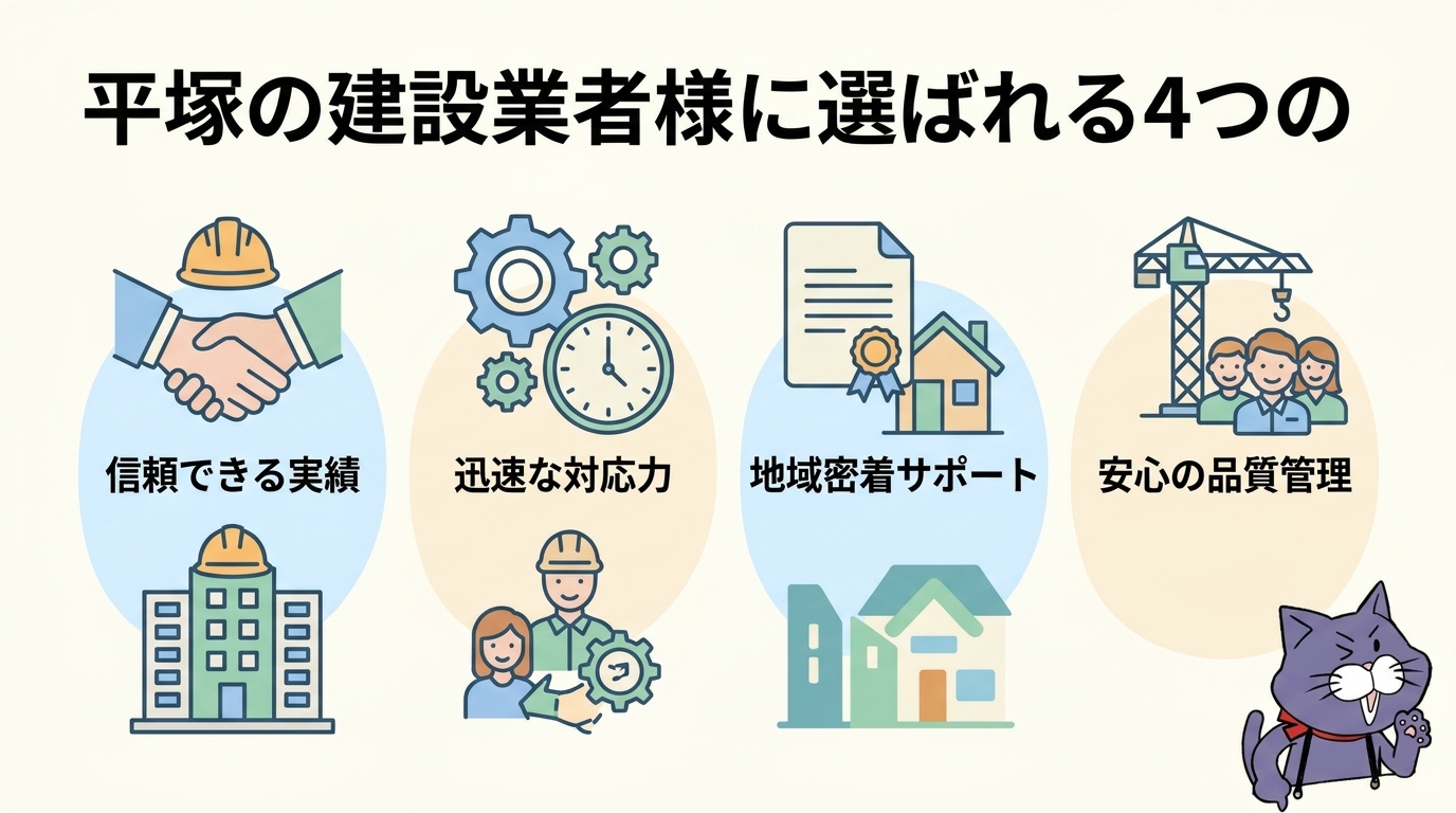 平塚の建設業者様に選ばれる4つの理由