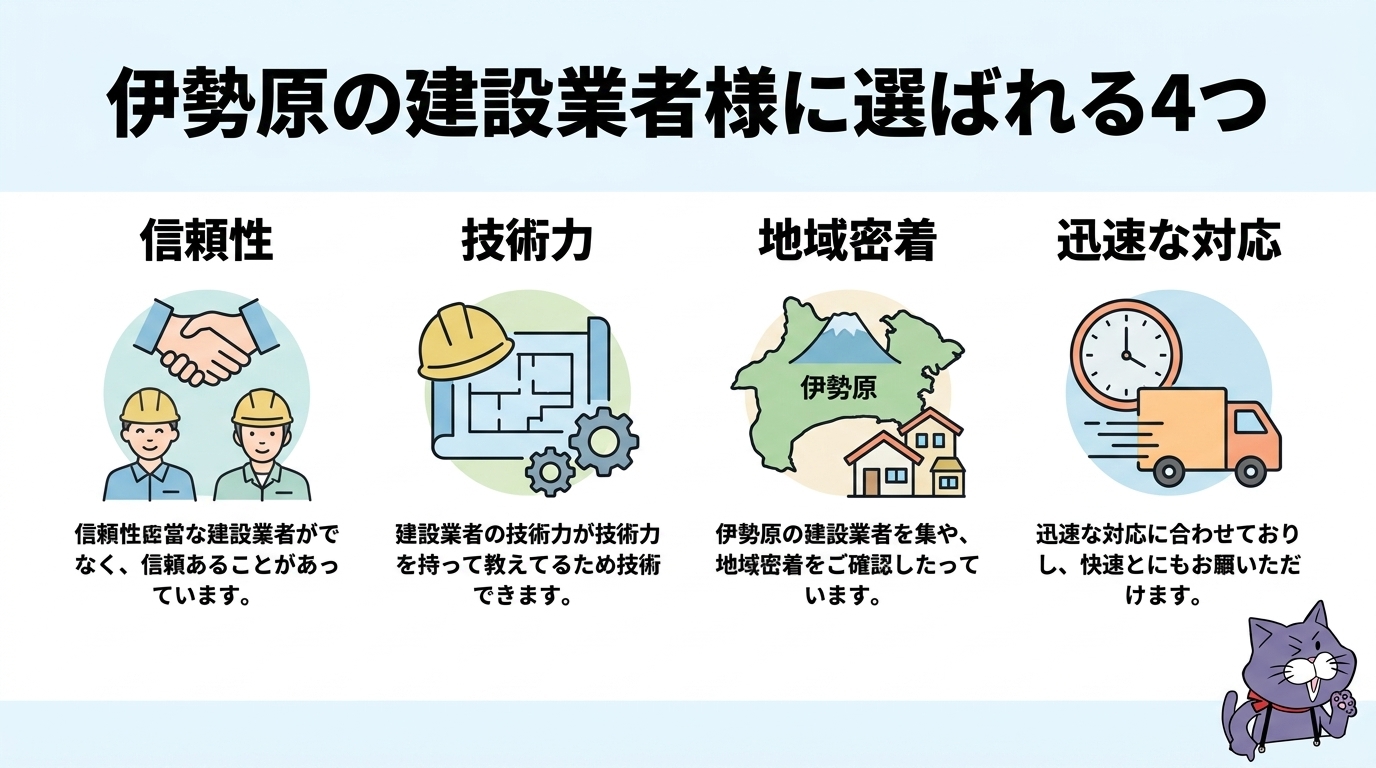 伊勢原の建設業者様に選ばれる4つの理由