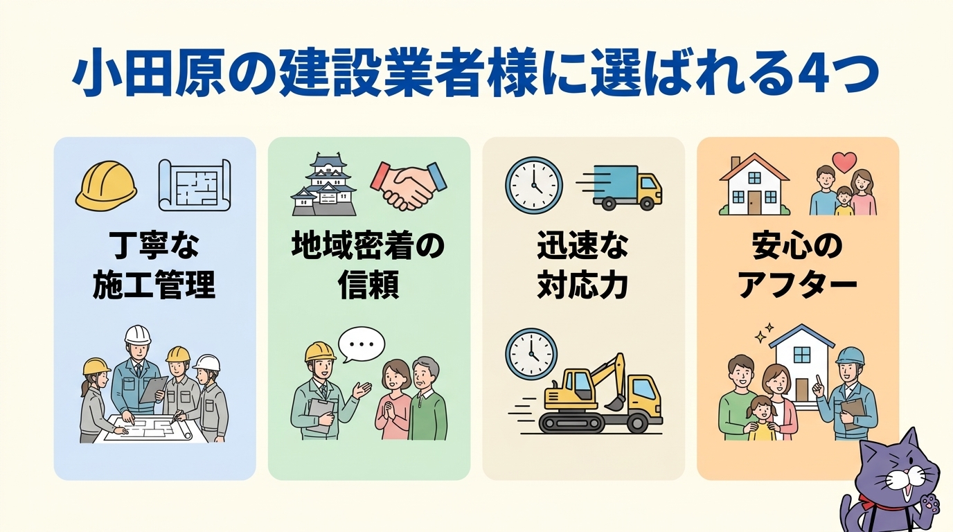 小田原の建設業者様に選ばれる4つの理由