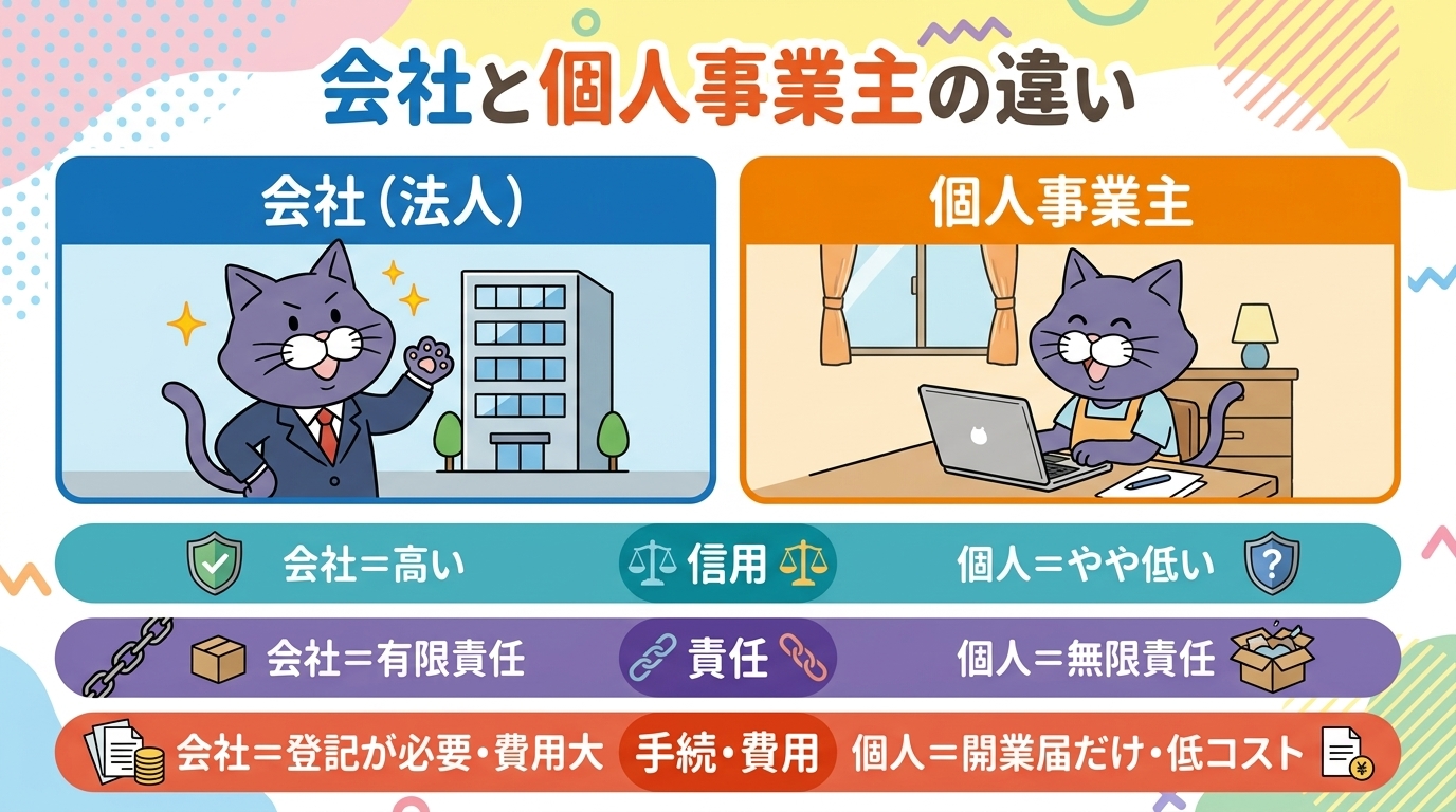 個人事業主と法人の違い（許認可の視点）