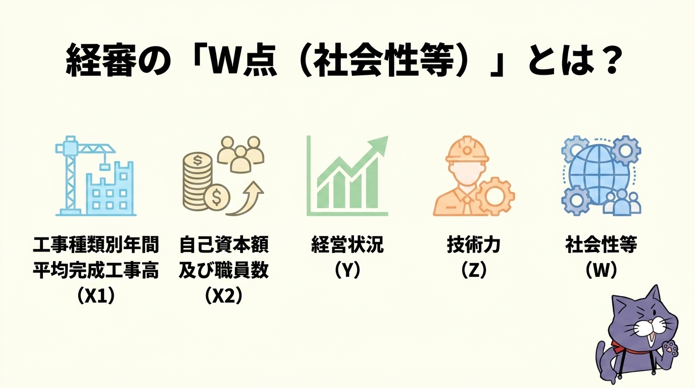 P点の構成とW点の位置づけ図
