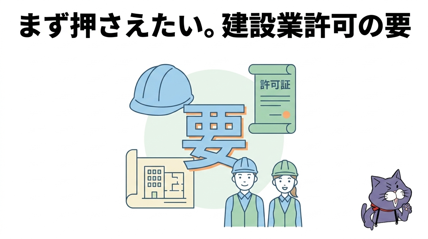 建設業許可の要件6項目を示すアイコン