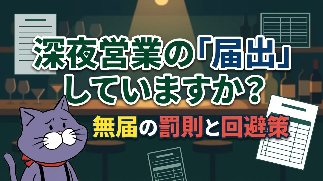 深夜にお酒を出す店の届出をしないとどうなる？罰則と摘発リスクを解説する記事のアイキャッチ