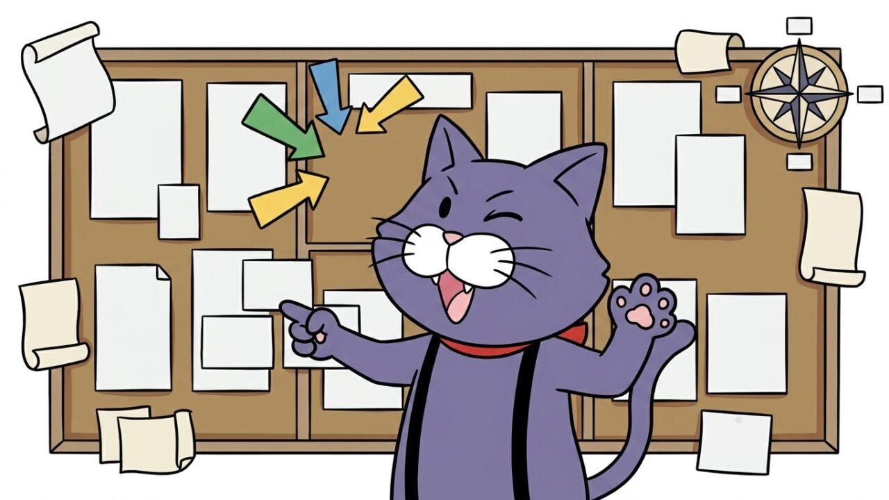補助金の選択肢を案内する猫のマスコット