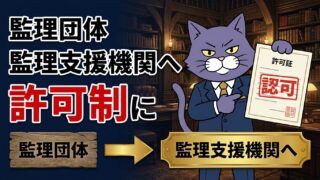 監理団体が監理支援機関へ再編され許可制になることを解説するアイキャッチ