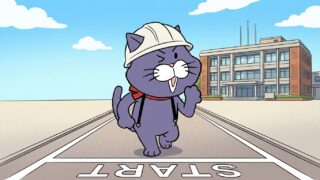 スタートラインに立つ猫のマスコット