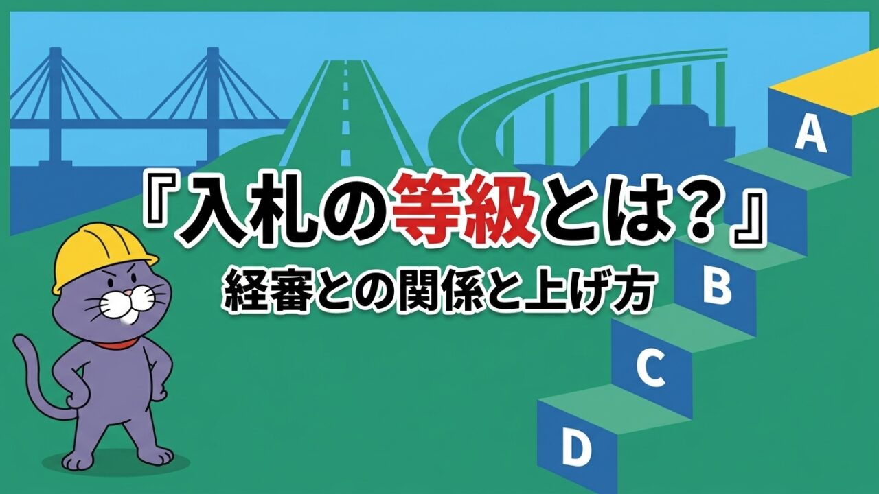 入札参加資格の等級（ランク）と経審P点の関係、A〜Dの上げ方を解説する記事のアイキャッチ画像