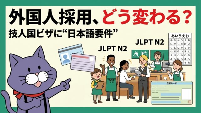 飲食店の外国人採用はどう変わる？技人国ビザに日本語要件が追加されたことを行政書士がやさしく解説するアイキャッチ