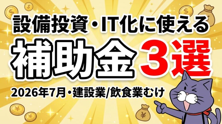 2026年7月に設備投資・IT化で使える補助金3選を行政書士が解説するアイキャッチ
