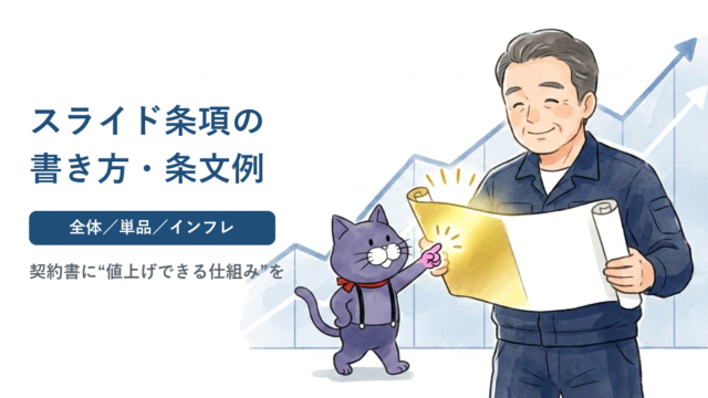 スライド条項の書き方・条文例｜民間工事の契約書に値上げできる仕組みを組み込む方法