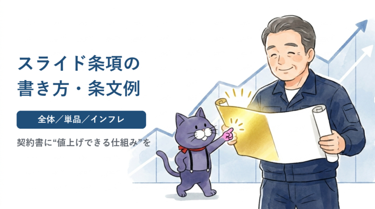 スライド条項の書き方・条文例|民間工事の契約書に値上げできる仕組みを組み込む方法