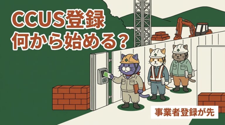 建設現場のゲートでICカードをかざす猫のイラスト