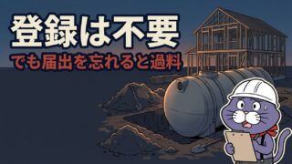 建設業許可があれば浄化槽工事業の登録は不要。ただし届出を忘れると過料