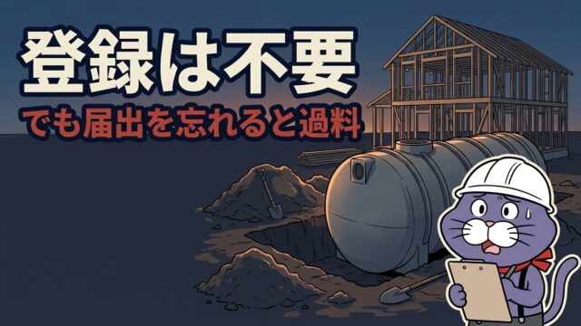 建設業許可があれば浄化槽工事業の登録は不要。ただし届出を忘れると過料