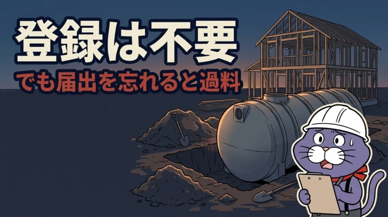 建設業許可があれば浄化槽工事業の登録は不要。ただし届出を忘れると過料