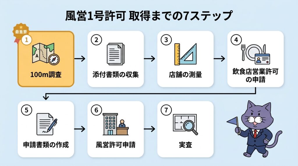 風営1号許可取得までの7ステップ フロー図