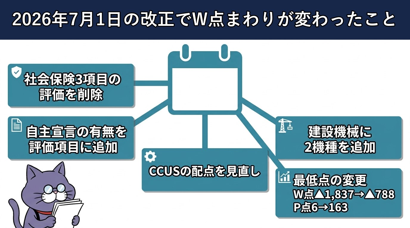 2026年7月1日の改正でW点まわりが変わった5つの点の図