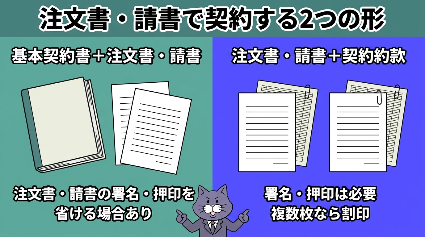 基本契約書+注文書・請書と、注文書・請書+契約約款の比較